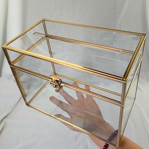 HighFree Glass Card Box, Large Clear Card Box for Wedding Receptions, Decorative Storage Box for Baby Shower, Birthday Party, Bridal Shower (With Slot, Gold) - color: Gold