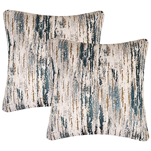 Yeiotsy Pack of 2 Nordic Style Decorative Throw Pillow Covers for Sofa Bed Card Chair Geometric Cushion Cases Jacquard Chenille (Teal Stripes, 18 X 18 Inches) - color: Teal Stripes