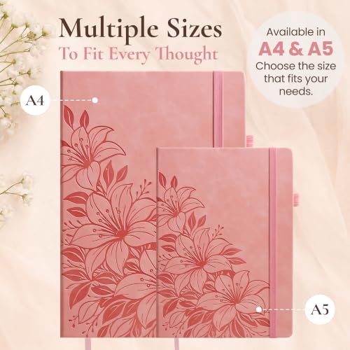 Lined Journal Notebook Hardcover Leather Bound 300 Pages A5 Pink Cute Diary - color: Pink, size: A5 300 Pages