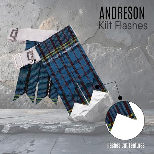 EZE Kilt Flashes for Men with Heavy Buckle Adjusters, Plain & Tartan Kilt Sock Flashes Acrylic Wool - color: Anderson