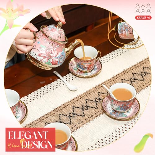 20 Pcs Adult Tea Party Set Porcelain with Metal Holder, Fresh - style: Fresh