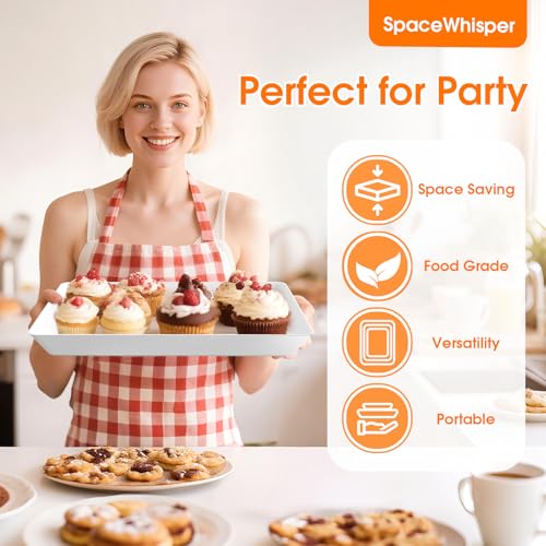 White Plastic Serving Trays 3 Pack, Rectangle Appetizer Platters for Party