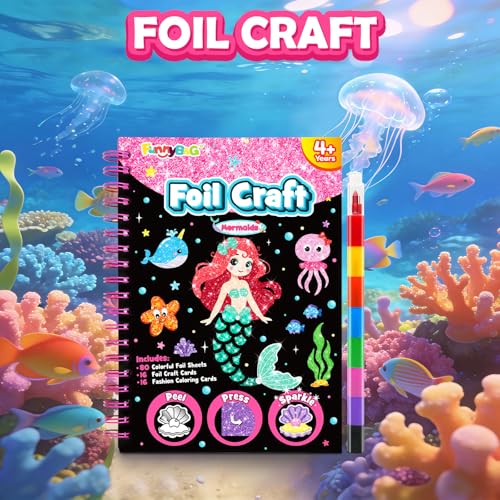 FUNNYB&G Foil Art Craft Kit for Kids, Sparkly Birthday Gift Toy for Girls - style: Mermaids