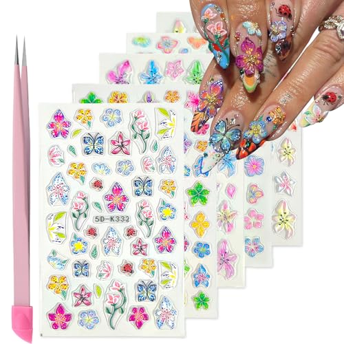Flower Nail Stickers for Nail Art Rainbow Nail Decals for Women - color: Colorful-15