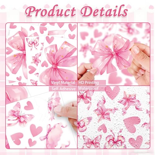 Large Pink Bow Wall Decals, 6 Sheets 64 Pcs - color: Large Pink Bow