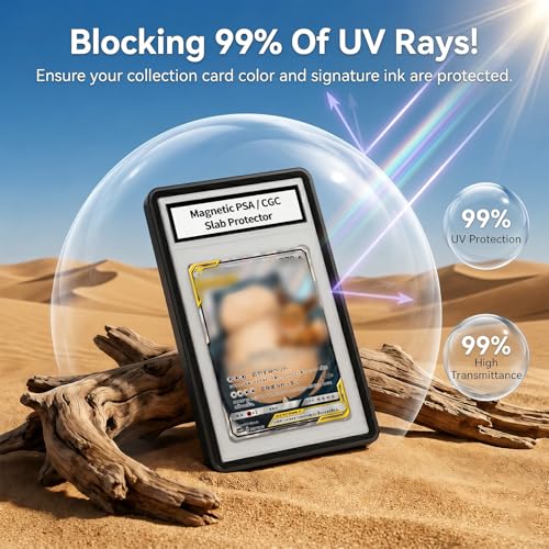 Magnetic PSA/CGC Slab Protector with Foldable Kickstand - UV Protection Tempered Glass & Aluminum Metal Bumper for 35PT PSA CGC CSG AGS, 9-Point Secure Lock Display Guard & Clear View (Black) - color: Black, size: PSA Card Case