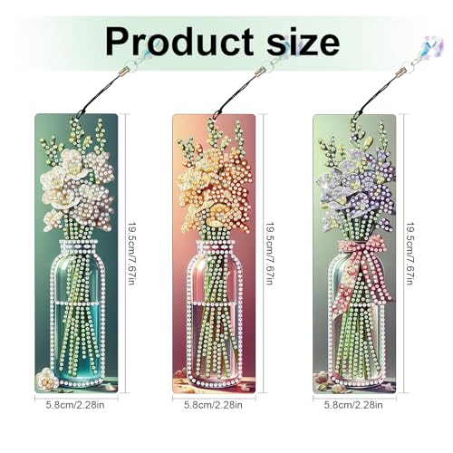 Tontut 3pcs Diamond Art Painting kit Bookmarks, vase Beautiful Universal DIY Bookmarks, Lightweight and Durable, Suitable for Reading Enthusiasts - color: vase