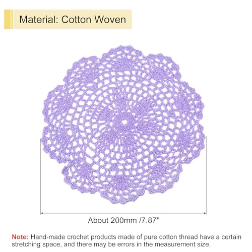 uxcell Lace Doilies, 4pcs 8" - Cotton Woven Round Crochet Coaster, Floral Design Fabric Handmade Placemat for Drink Wedding Party Decoration (Light Purple) - color: Light Purple