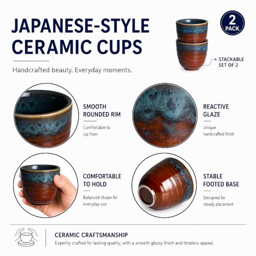 Ceramic Japanese Tea Cups, 5 oz Tea Cup, Asian Teacup, Teacups, Set of 2 (Peacock Tail, 2 pcs) - color: Peacock Tail, size: 2 pcs