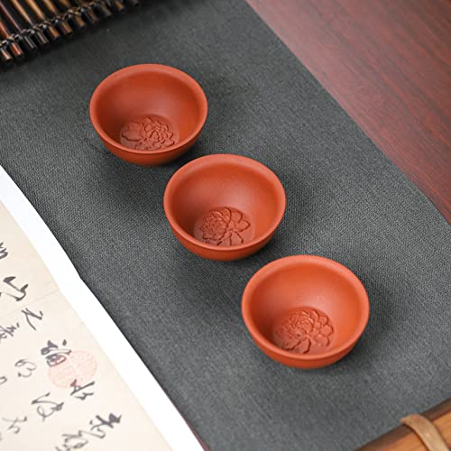 3 PCS Yixing Clay Kung Fu Teacup 2.2 Oz, Zisha Small Gongfu Tea Cups - color: Red