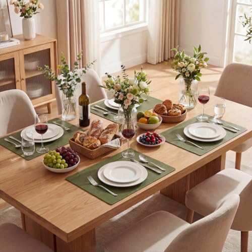 Artoid Mode Olive Green Faux Leather Placemats Set of 4 - color: Olive Green, size: 12" x 18", Rectangular Set of 4