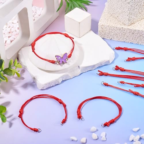 20Pcs Dark Red Adjustable Braided Cord Colorful Waxed Thread Half Finished Bracelet with Jump Rings for Wrist DIY Women Jewelry Making Friendship Fashion Bangle Accessory - color: Dark Red