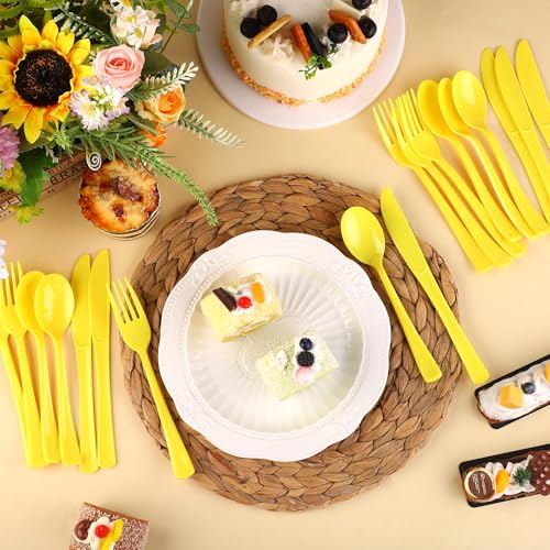 Kochorie 300 Pieces Yellow Plastic Silverware, Disposable Plastic Utensils - color: Yellow