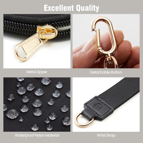 Mini Dual Pouch Wristlet Wallet for Women – Zip Around wristlet Keychain Wallet with 2 Wristlets, Ideal for Dog Walking, Coffee Runs & Lunch Break Essentials (Black) - color: Black