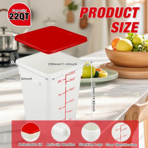 2 Pack Square Food Storage Container With Lid,12-22 Quart Commercial Storage Box With Scale & Handle,Cake Making,Dough Marinating Meat,Kitchen Supplies (Polypropylene, 22 Quart) - color: Polypropylene, size: Square-22 Quart