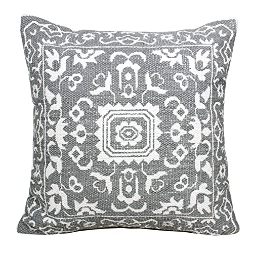 20x20 Inches Medallion Cotton Blend Throw Pillow Covers for Home Decor | Traditional Boho Cushion Covers for Throw Pillows | Perfect for Living Room Couch & Bedroom | Gray/White - color: Gray/White