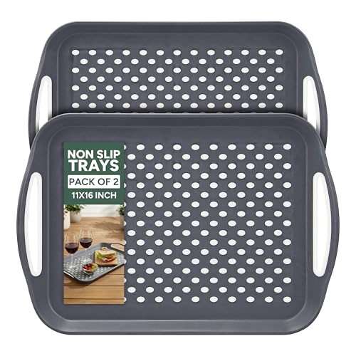 Zuvo Anti-Slip Food Serving Tray with Handles (Set of 2) – BPA-Free Plastic, Lightweight & Durable – Non-Slip Couch Trays for Eating & Drinks (Grey) - color: Gray