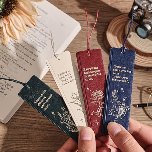 4 PCS Vintage Leather Bookmarks with Gift Box for Women - color: 4pcs Gift Box