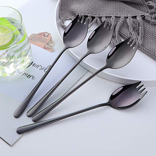Buyer Star Black Sporks 2 in 1 Spoons Forks 5 Pieces Stainless Steel Reusable Metal Korean Soup Dinner Spoons Camping Flatware - color: Black