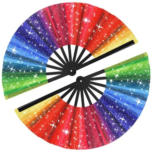 Maitys 2 Pack Foldable Fans for Rave Dancing,Rainbow,Flash Pattern - color: Rainbow, style: Flash Pattern