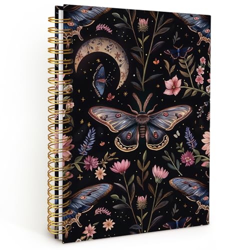 Floral Butterfly Spiral Notebook, Moody Dark Notebook, Witchy Journal, Vintage Boho Journal, Gothic Witchy Hardcover Notebook Gifts 5.5x8.3 - color: Moth
