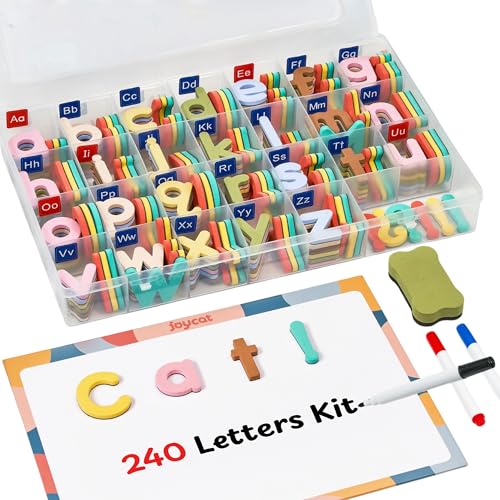 JoyCat Macaron Magnetic Letters Kit 240PCS, Double-Sided Magnetic Board