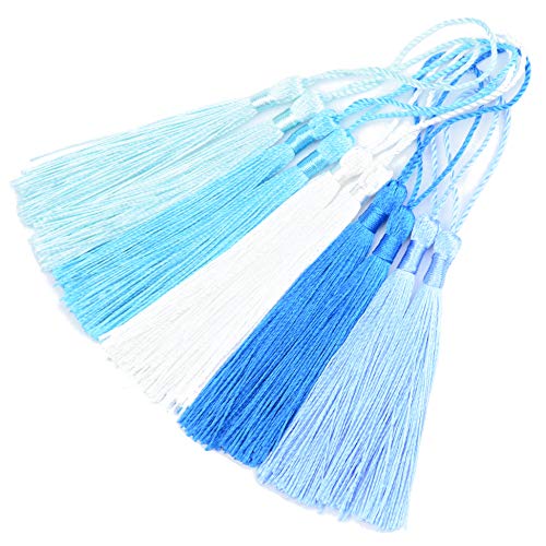 100Pcs 5 Inch Silky Bookmark Tassels for Jewelry, Souvenir(Mixed Blue) - color: Mixed Blue