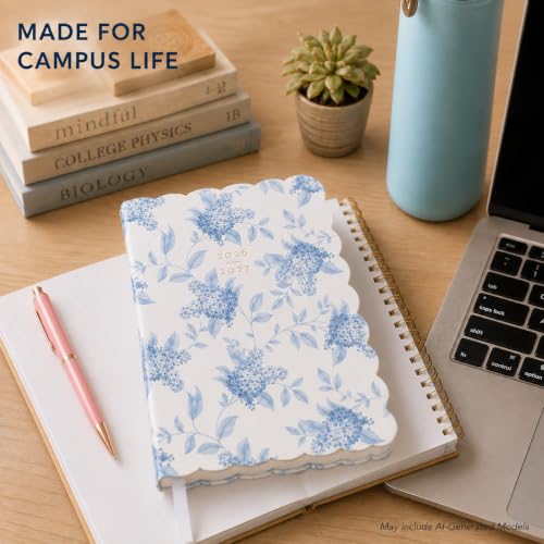 Laura Ashley Academic Planner Hardcover Agenda Jul 2026-Dec 2027, 6"x8" - color: White Blue Floral