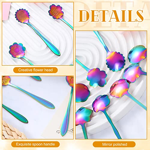 Eboot 40 Pcs Rainbow Flower Tea Spoons Set Stainless Steel Coffee Spoons - color: Rainbow