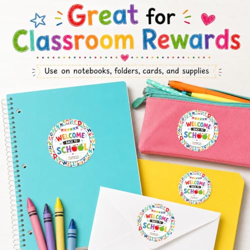 Back to School Stickers 60pcs, Welcome Back to School Round Sticker Labels for Teacher Gifts to Students, Classroom Rewards, First Day Treat Bags, Candy Bags, School Party Favors - style: Back to School