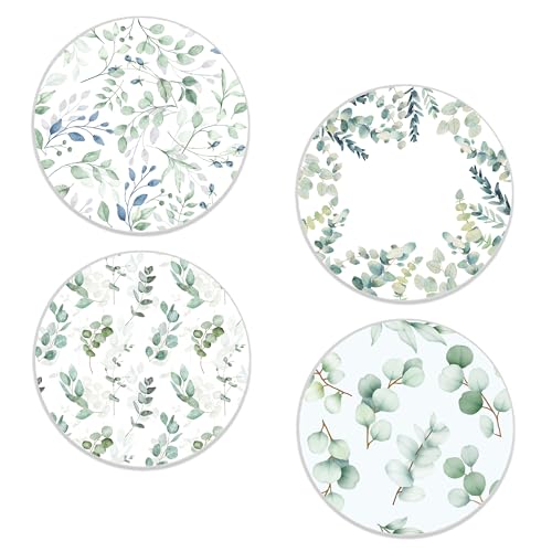 Drinks Coasters Set of 4, Green Plants Sage Round 4" Cup Coasters, Absorbent Ceramic Stone Coasters with Cork Base, Cute Coasters for Table Home Décor, Ideal Gifts for Women Men - color: Green Plants Sage