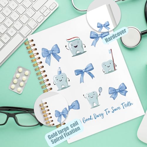 WUCHJ Dentist Gifts Notebook, Dental Hygienist Gifts Journal, Coquette Blue Bow Cute Tooth Spiral Notebook Journal for Note Taking, Dentist Office Supplies, 5.5x8.3 Inch - color: blue bow teeth