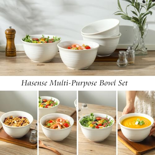 Hasense Soup Bowls, 40 Ounce Large Cereal Bowls for Kitchen, 7 Inch Ceramic Serving Dishes for Salad Pasta Oatmeal, Dishwasher and Microwave Safe, Clay-Infused White - color: Clay-Infused White, size: 40 Ounce