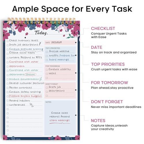 Taja To Do List Notepad, Undated Daily Planner for Work and Goal Setting - color: i-Twilight Petals, size: 1 Pack