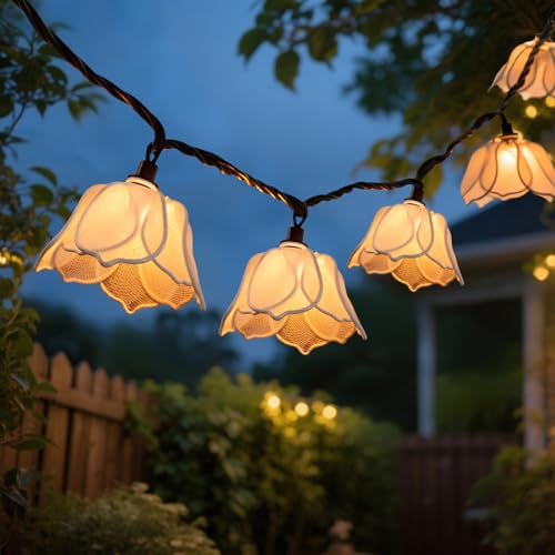 TWINKVILLA Decorative String Lights Plug in with 10 Bulbs, Flower Garland Fairy Lights Connectable Weatherproof Outdoor Indoor for Wedding Garden Pergola Bedroom Porch Floral Home Decor (White) - color: White
