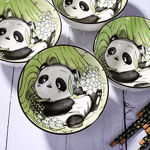 Ceramic Rice Bowl with Chopsticks Set of 4, 4.5" Cute Panda Small Bowls - color: PDS