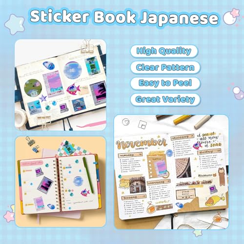 800Pcs Japanese Sticker Book for Journaling Adult, Cute Scrapbook Stickers - style: Ab 800Pcs Blue Dream