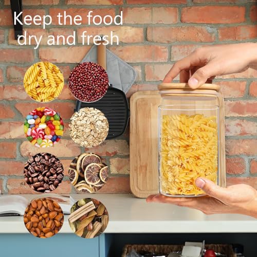 1.2 Qt Square Glass Storage Containers with Lids, glass jar with airtight lid, Glass Canister for Pantry Cookie Flour Cereal Rice Sugar Tea Coffee Beans Spice (Square-4Pack) - size: Square 1.2 Qt -4Pack