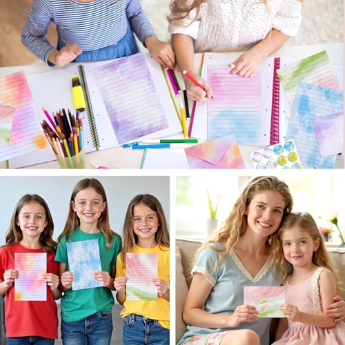 Konsait Watercolor Letter Stationary and Envelopes Set, 30 PCS Writing Stationary Paper with 15 PCS Envelopes and 1 Sheet Sticker, Colorful Letter Writing Set for Party Invitations (A)