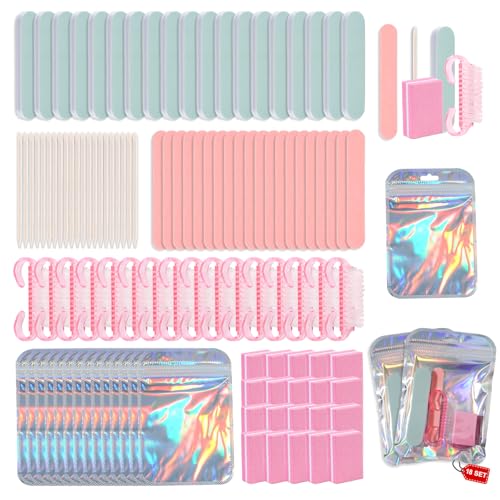 18 Set Disposable Manicure Kit Set, Press On Nail Tool Kit (Pink) - color: Pink