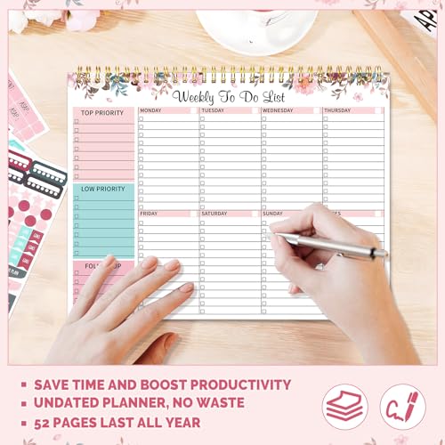 Thboxes Weekly To Do List Notepad, 8.5"x11" Desk Planner 52 Sheets, Pink - color: Pink Weekly To Do List