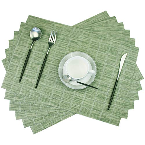 Woven Placemats Set of 6 Vinyl Heat-Resistant Table Mats Washable Kitchen Placemats for Dining Room (Grass Green) - color: Checkered: Green, size: 6 Placemats