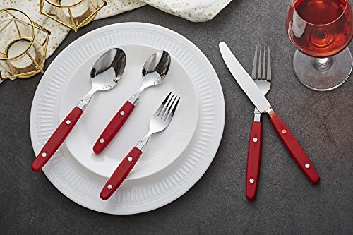 ANNOVA Silverware Set, Retro/Rivet Colorful Stainless Steel Tableware Kitchen Flatware Set Utensils, Includes Dinner Knives, Forks, Spoons, Salad Forks & Dessert Spoons (Red, 20 Pieces) - color: Red