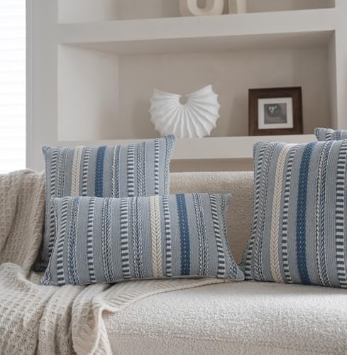 Cethom Boho Throw Pillow Covers 12x20 Inch Set of 2, Farmhouse Decorative Couch Pillow Cases, Blue Accent Pillows of Bed, Sofa Bedroom Living Room Home Decor Cushion Cover - color: Blue, size: 20" x 12" (Pack of 2)