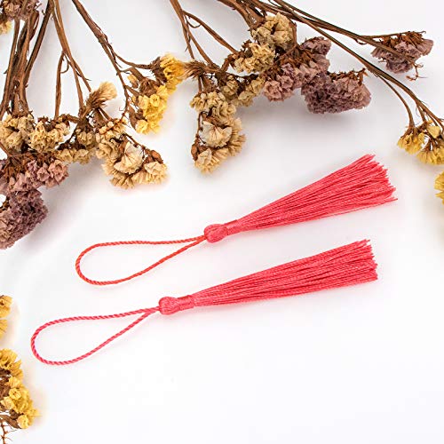 VAPKER 100 Pieces Light Coral Color 13cm/5-Inch Silky Handmade Soft Tassels Floss Bookmark Tassels with 2-Inch Cord Loop for Jewelry Making, DIY Projects, Bookmarks - color: U:light Coral