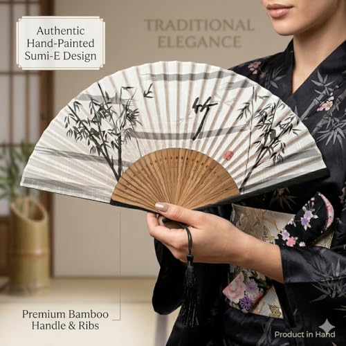 Japanese Vintage Style Bamboo Folding Hand Fan for Women, Portable Cooling Oriental Hand Held Fan for Wedding Favors, Dancing & Gifts（White Bamboo） - color: White Bamboo