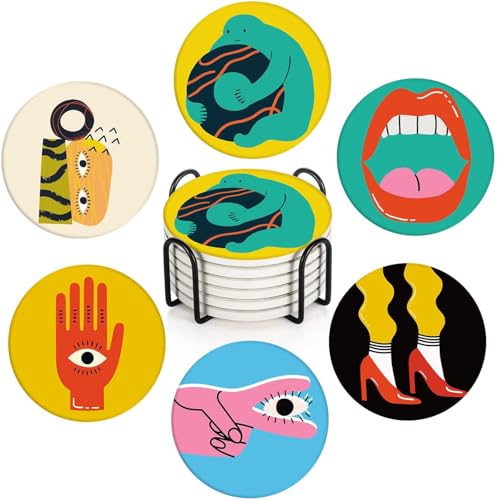Britimes Coasters for Drinks, Set of 6, Ceramic Stone, Colorful Geometric - color: Abstract