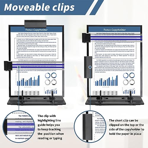TONOS Paper Stand Document Holder - Quality Document Holder for Desk, Paper Stands for Desk When Typing, Sturdy Stainless Steel Copy Holder, Adjustable Angle, Papers Holder Stand for Desk Typing