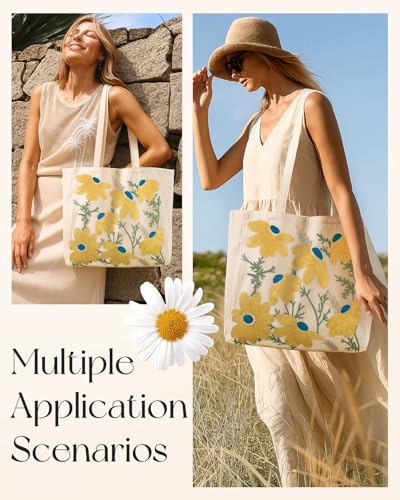 Miss Adola Embroidery Canvas Tote Bag with Pocket & Buckle - color: Daisy