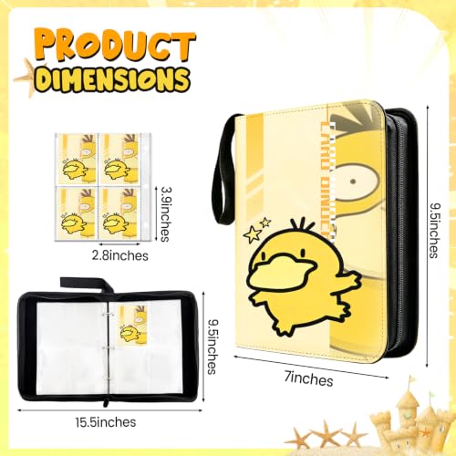 400 Cards Capacity Trading Card Binder, Card Holder with 50 Removable Sleeves, Double Sided 8-Pocket Pages Zipper Album with Wrist Strap for TCG, Sports & Game Cards, Gift for Boys and Girls - color: Light Yellow